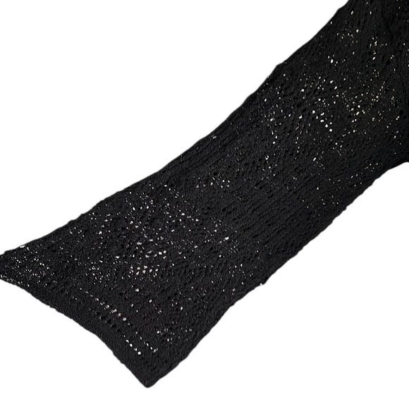 Zara Black Textured Pointelle Knit Double Tie Mini Dress / Tunic Sweater - M - Picture 10 of 16